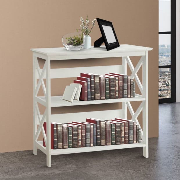 Sarantino Lucas 3-Tier Bookshelf Display Rack in White Image 10