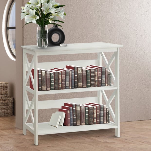 Sarantino Lucas 3-Tier Bookshelf Display Rack in White Image 11