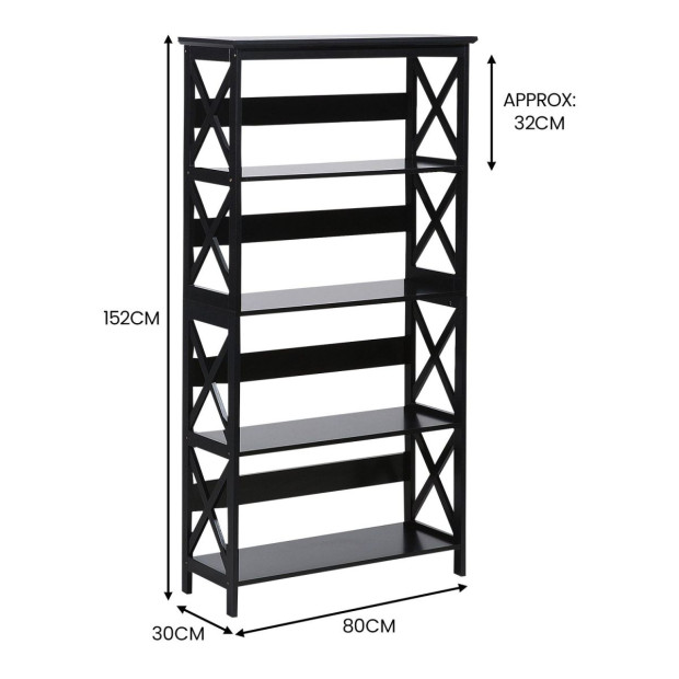 Sarantino Daphne 5-Tier Cross Panel Bookshelf Image 3