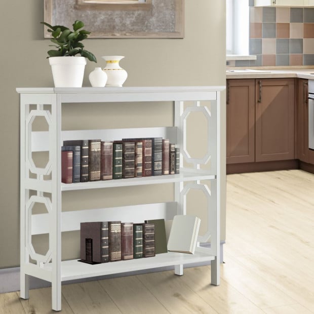 Sarantino Laurel 3-Tier Bookshelf Display Rack in White Image 11