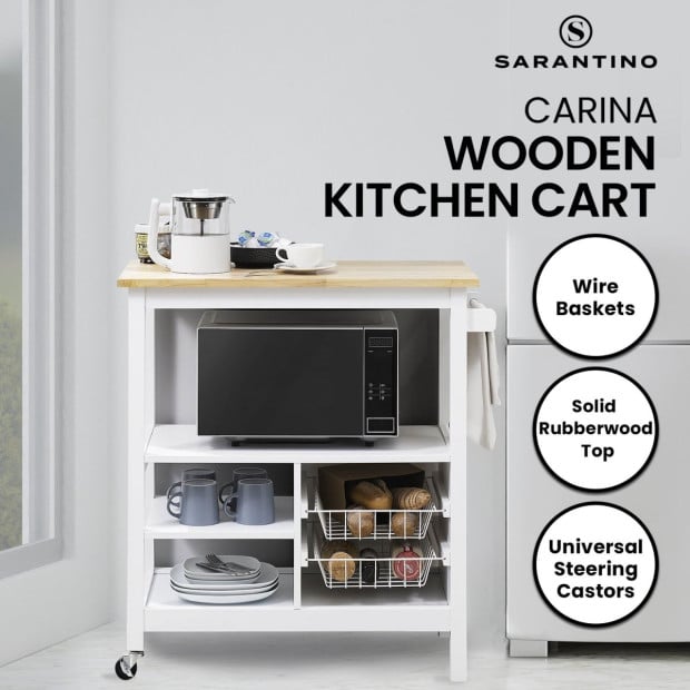 Sarantino Carina Wooden Kitchen Cart Microwave Stand