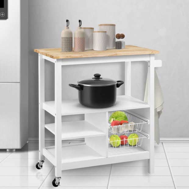 Sarantino Carina Wooden Kitchen Cart Microwave Stand Image 5