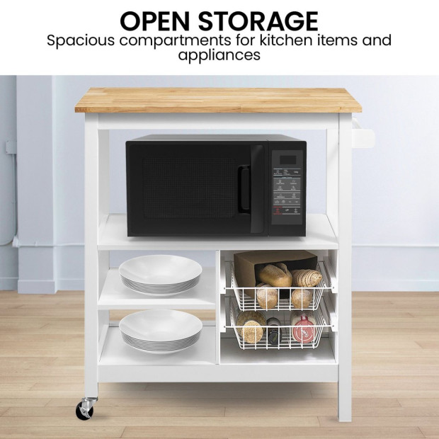 Sarantino Carina Wooden Kitchen Cart Microwave Stand