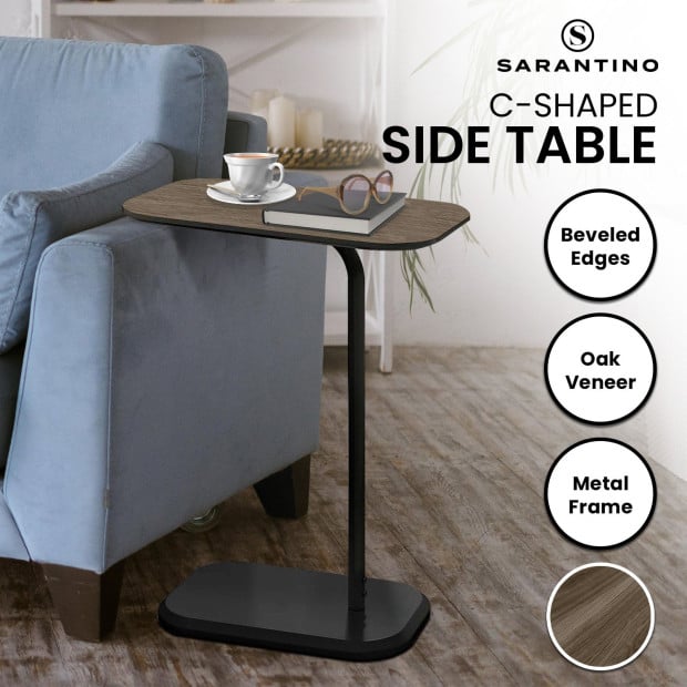 Sarantino Beveled Edge C-Shaped Side Table - Oak