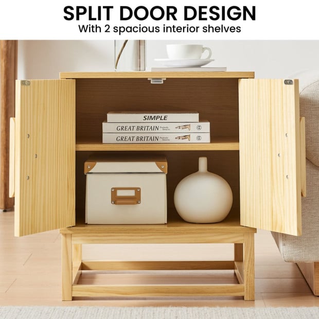 Sarantino Luca Bedside Table Split Door Night Stand - Natural Image 6