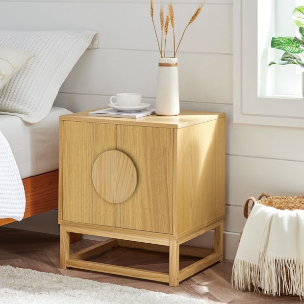 Sarantino Luca Bedside Table Split Door Night Stand - Natural Image 9