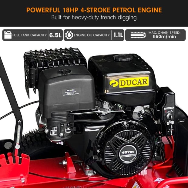 Ducar Trench Digger 457cc 18HP 4-Stroke Key Start, Petrol Trencher Machine Image 7