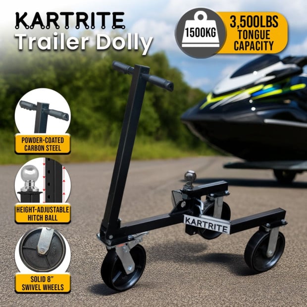 Kartrite Trailer Dolly 1500kg (3500lbs) Capacity Heavy-Duty Carbon Steel 8-Inch Wheels