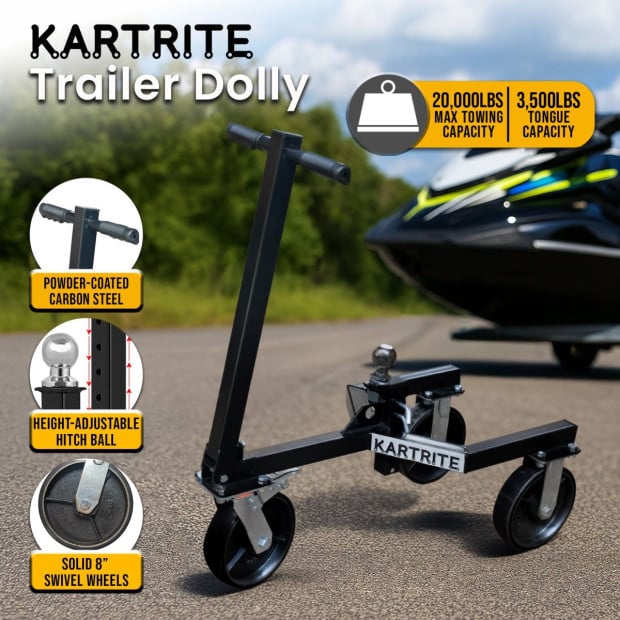 Kartrite Trailer Dolly 1500kg (3500lbs) Capacity Heavy-Duty Carbon Steel 8-Inch Wheels