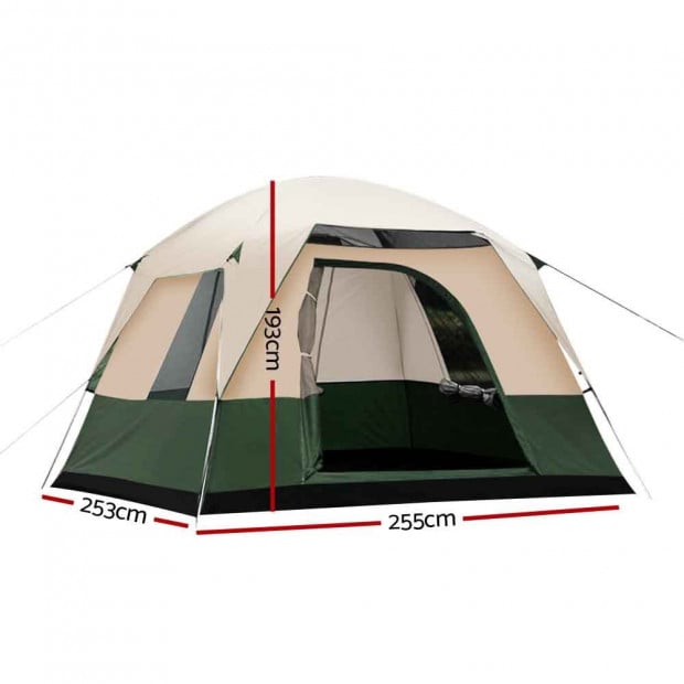 Family Camping Tent 4 Person Hiking Beach Tents Canvas Ripstop Green Image 2