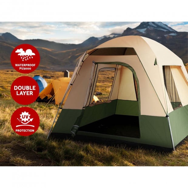 Family Camping Tent 4 Person Hiking Beach Tents Canvas Ripstop Green Image 4