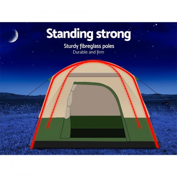 Family Camping Tent 4 Person Hiking Beach Tents Canvas Ripstop Green Image 5