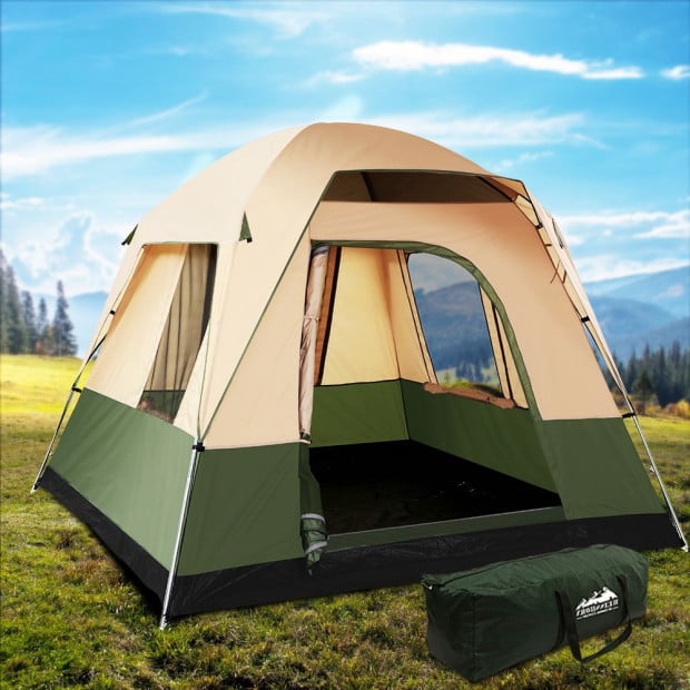 Family Camping Tent 4 Person Hiking Beach Tents Canvas Ripstop Green Image 7