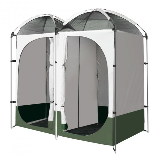 Double Camping Shower Toilet Tent Outdoor Portable Change Room Green Image 3
