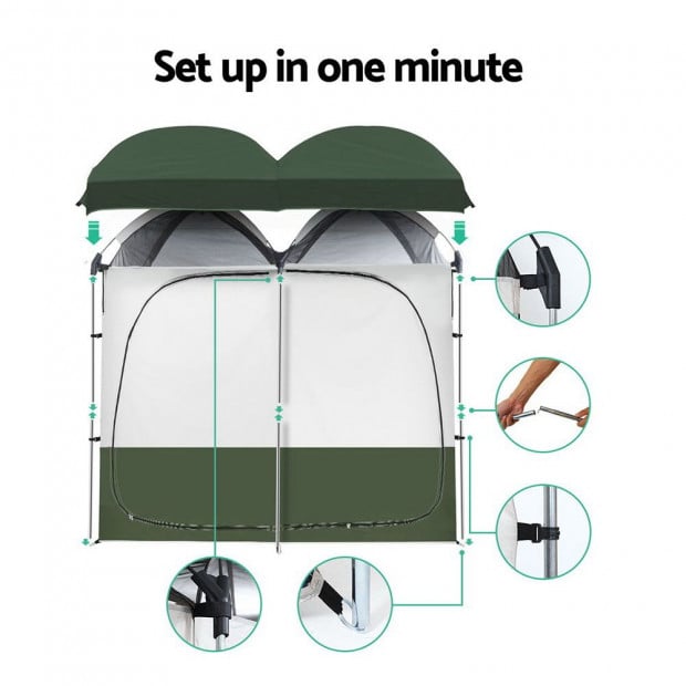 Double Camping Shower Toilet Tent Outdoor Portable Change Room Green Image 4