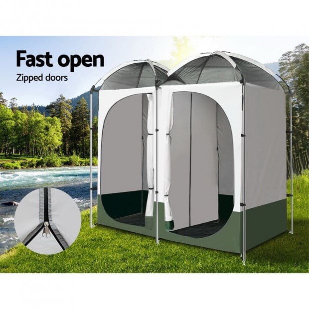 Double Camping Shower Toilet Tent Outdoor Portable Change Room Green Image 5