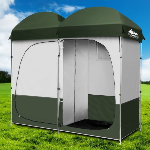 Double Camping Shower Toilet Tent Outdoor Portable Change Room Green Image 7