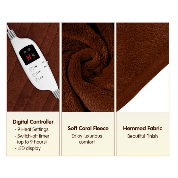 Laura Hill Heated Electric Blanket Throw Rug Coral Warm Fleece Winter Brown Image 3