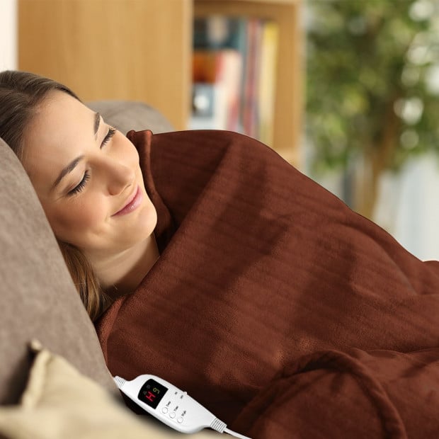 Laura Hill Heated Electric Blanket Throw Rug Coral Warm Fleece Winter Brown Image 7