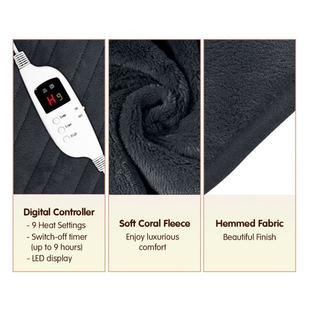Laura Hill Heated Electric Blanket Throw Rug Coral Warm Fleece Winter Grey Image 3