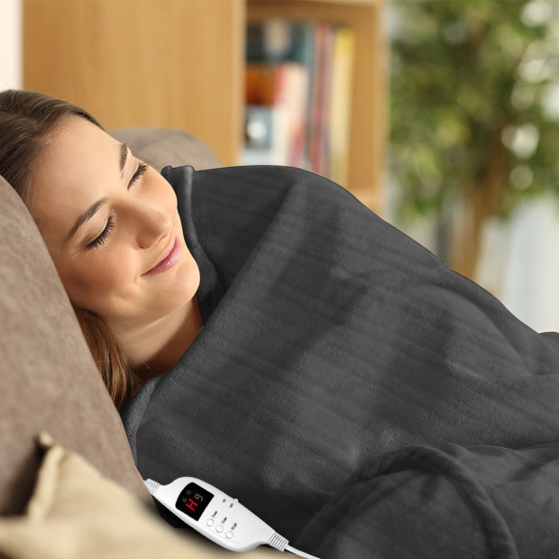 Laura Hill Heated Electric Blanket Throw Rug Coral Warm Fleece Winter Grey Image 7