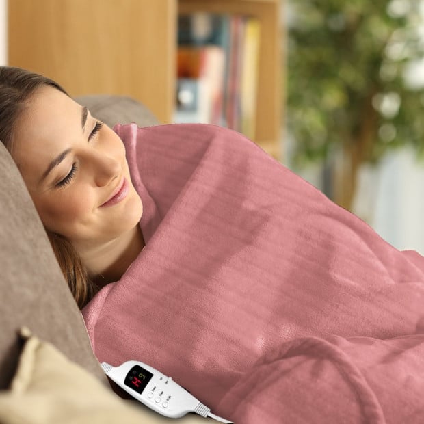 Laura Hill Heated Electric Blanket Throw Rug Coral Warm Fleece Pink Image 8