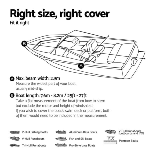 Boat Cover 25-27ft Trailerable Jumbo Marine 600d Heavy Duty Black Image 3