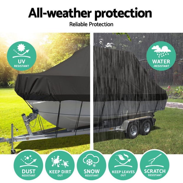 Boat Cover 25-27ft Trailerable Jumbo Marine 600d Heavy Duty Black Image 4
