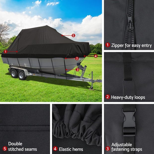Boat Cover 25-27ft Trailerable Jumbo Marine 600d Heavy Duty Black Image 5