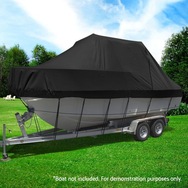 Boat Cover 25-27ft Trailerable Jumbo Marine 600d Heavy Duty Black Image 7