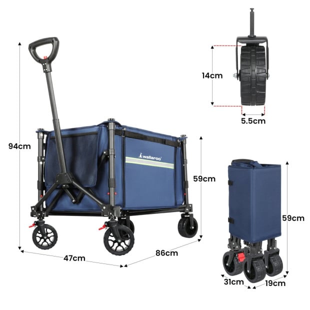 Wallaroo 120L Camping Steel Trolley Beach Picnic Basket Cart - Blue Image 4