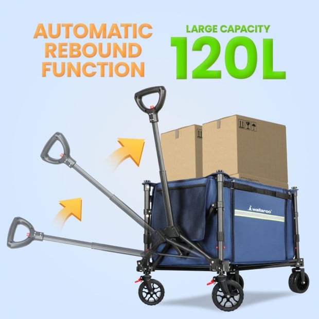 Wallaroo 120L Camping Steel Trolley Beach Picnic Basket Cart - Blue Image 7