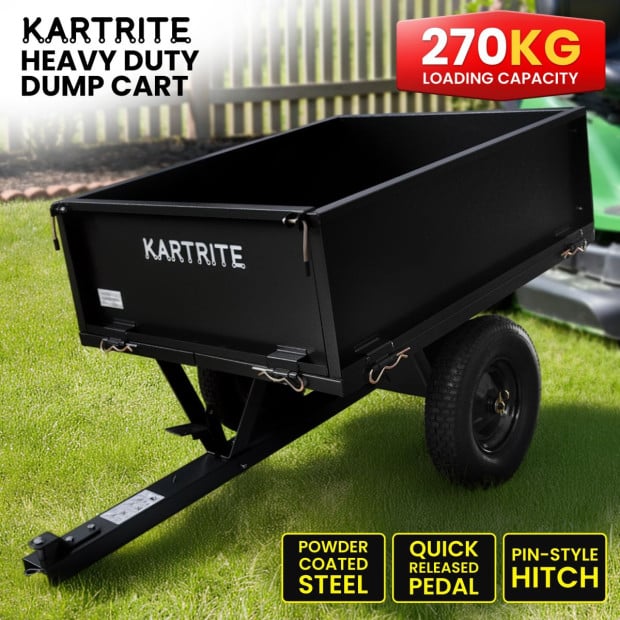 Kartrite Steel Dump Cart 270kg with Quick-Release & Tow-Behind Hitch