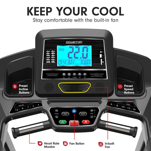 Powertrain K2000 Treadmill w/ Fan & Auto Incline Speed 22km/h Image 5