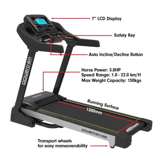 Powertrain K2000 Treadmill w/ Fan & Auto Incline Speed 22km/h Image 2