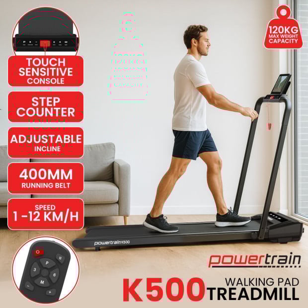 Powertrain K500 2-in-1 Foldable Walking Pad Treadmill with Remote Control