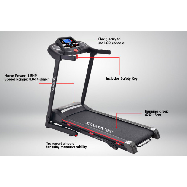 Powertrain V30 Foldable Treadmill Manual Incline Home Gym Cardio