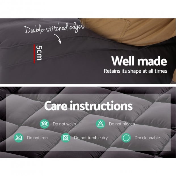 1000GSM Pillowtop Mattress Topper Protector Charcoal King Single Image 3