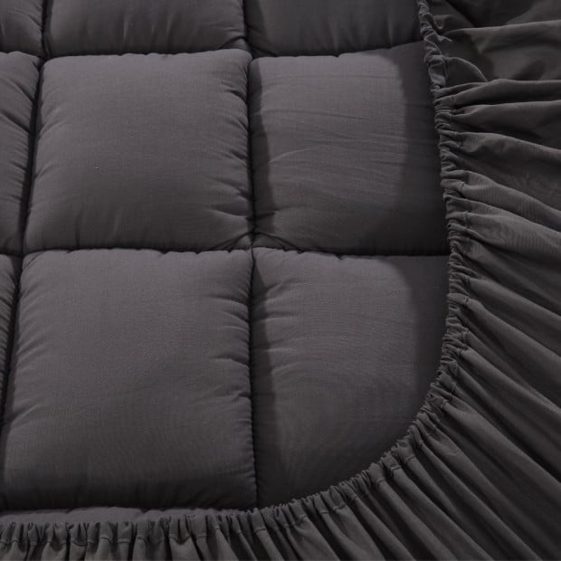 1000GSM Pillowtop Mattress Topper Protector Charcoal King Single Image 4