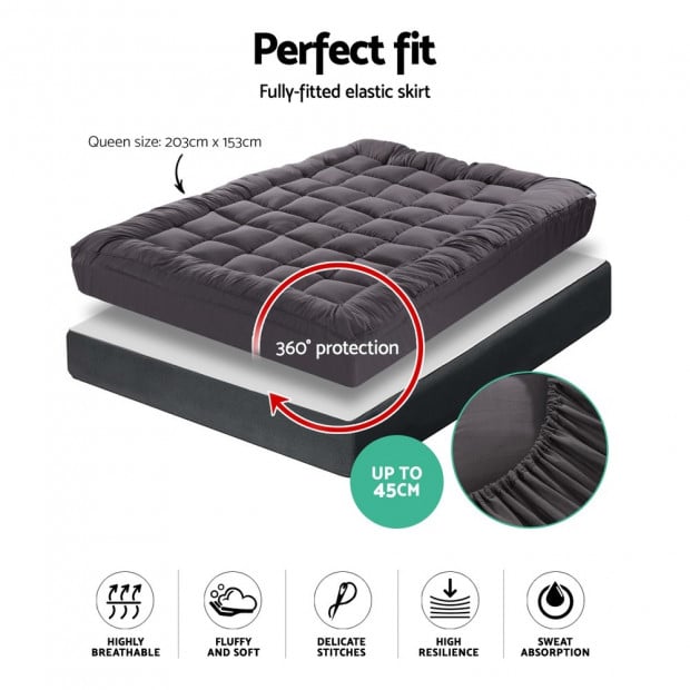 1000GSM Pillowtop Mattress Topper Protector Bamboo Charcoal Queen Image 2