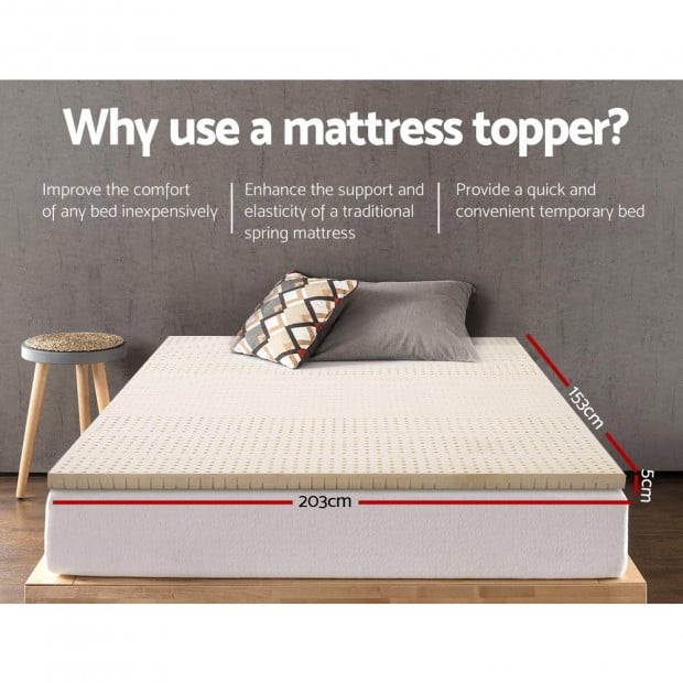 7 Zone 5cm Pure Natural Latex Mattress Topper Queen Image 2