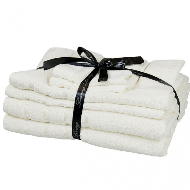 Six piece Egyptian cotton towel gift set - Vanilla