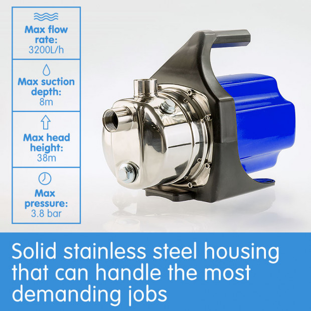 Hydro Active 800w Weatherised Stainless Steel Auto Water Pump Image 7