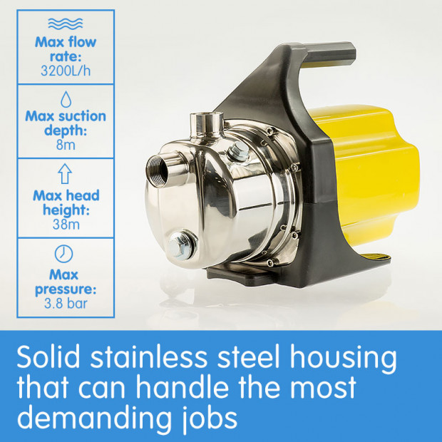 Hydro Active 800w Weatherised Stainless Steel Auto Water Pump Image 4