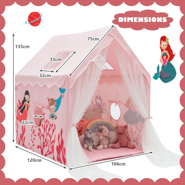 Large Kids Play Tent With Removable Padded Mat Gauze Door Curtain-Pink Image 4
