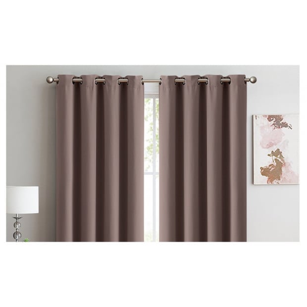 2x 100% Blockout Curtains Panels 3 Layers Eyelet Taupe 240x230cm