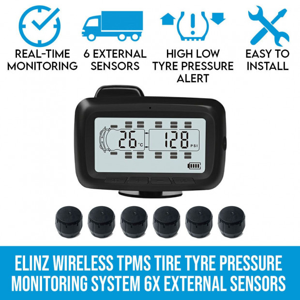 Wireless Tpms Tire Tyre Pressure Monitoring System 6x External Sensors