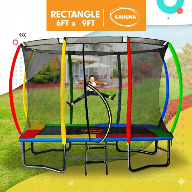 Kahuna 6 ft x 9 ft Rectangular Outdoor Trampoline - Rainbow