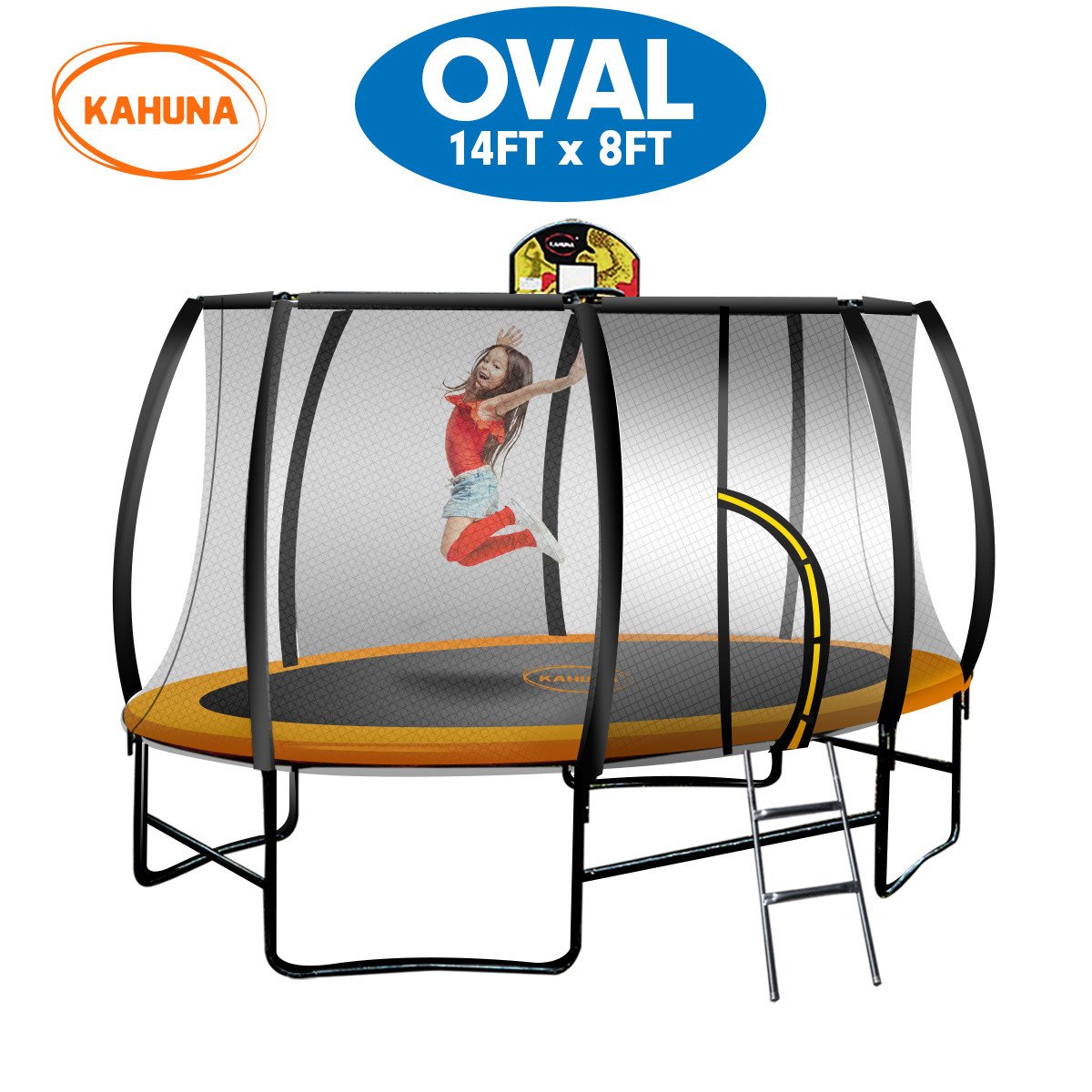 Kahuna Trampoline 8 ft x 14ft Oval Outdoor - Orange