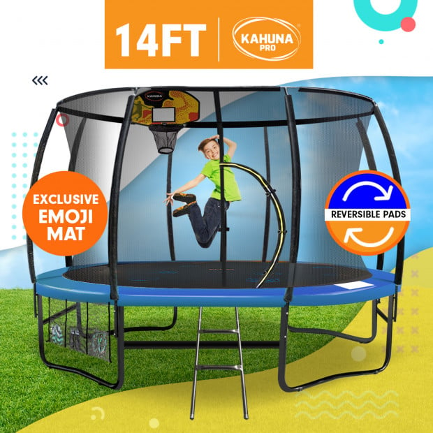 Kahuna Pro 14 ft Trampoline with Emoji Mat Reversible Pad Basketball Set Image 2